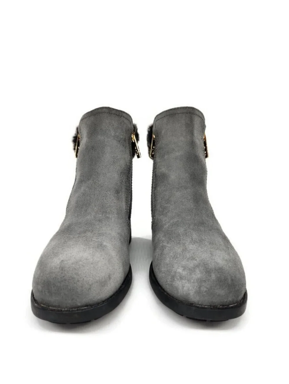 Cole Haan Quinney Grey Suede Faux Fur Waterproof Dual Zip Lug Sole Chelsea Boots